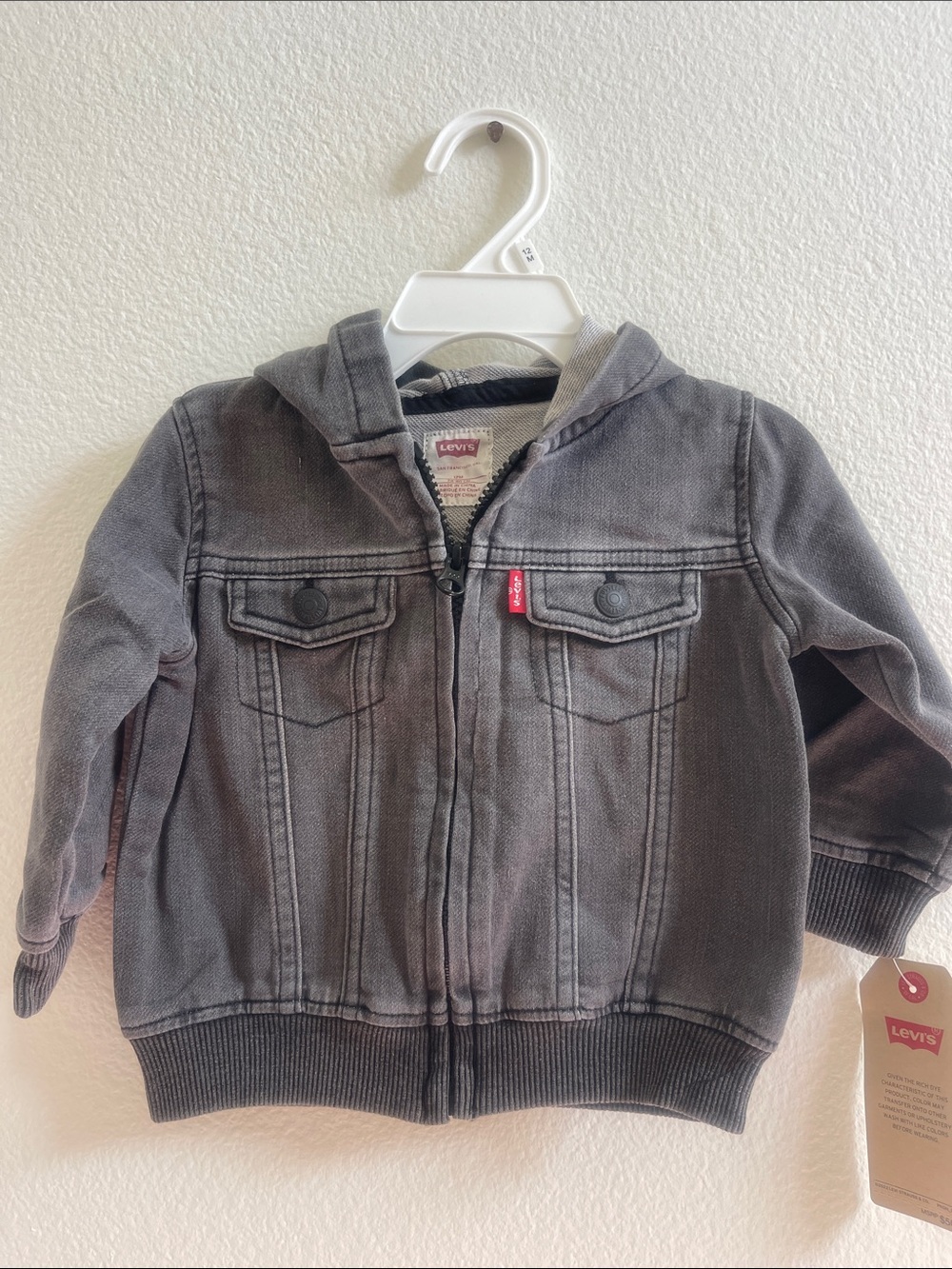 NWT Levi's Toddler Hooded Denim-Style Jacket in Charcoal🩶 Size 12 Months